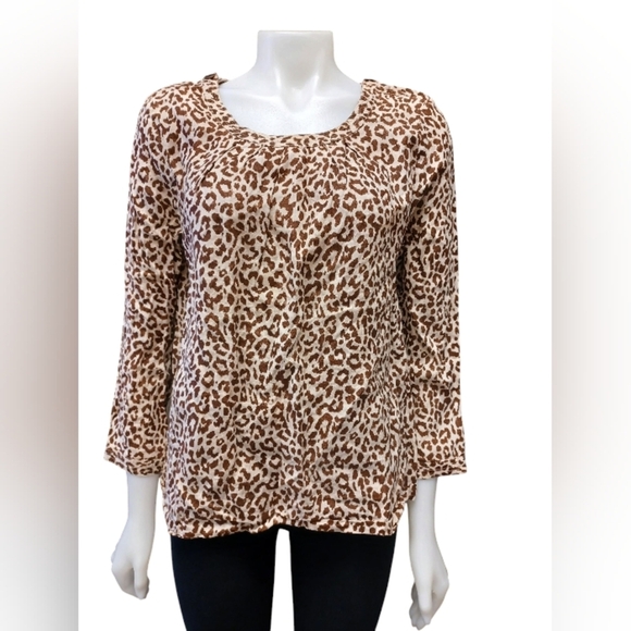 J. Crew 100% Linen EUC Animal Print Top Size 10 - Picture 2 of 7